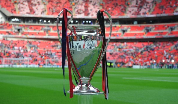 The Champions league trophy is pictured